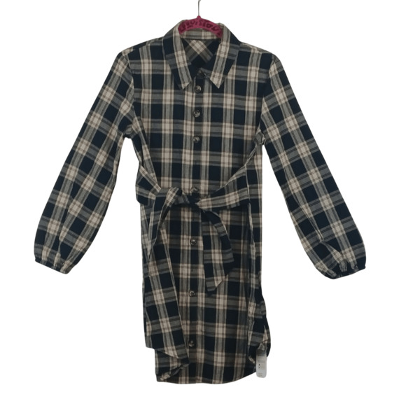 Belted, Plaid, Mini Shirt Dress, Long Sleeve, Button Down Sz Small - Picture 8 of 10